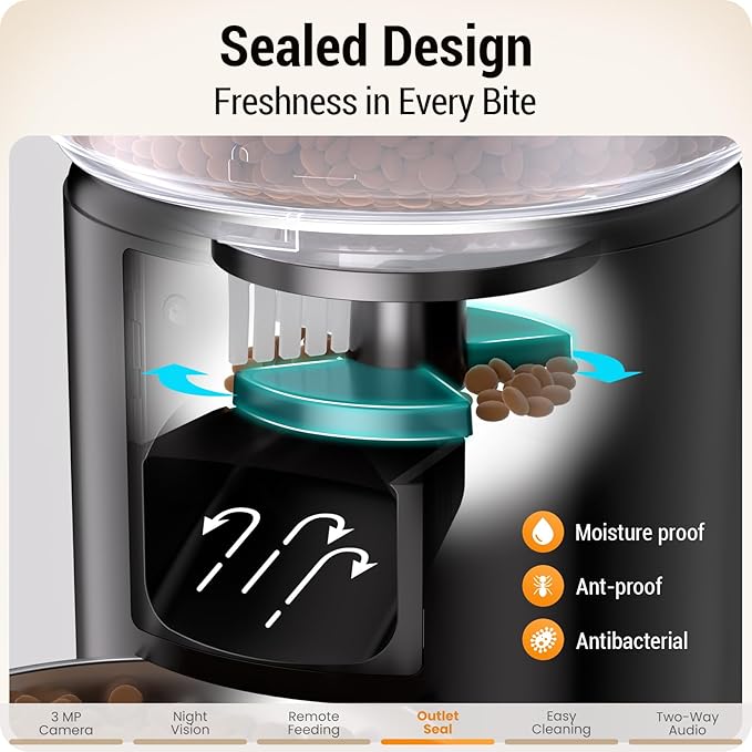 Automatic Cat Feeder with 2K HD Camera: 5G WiFi Automatic Dog Feeder with Sealed Outlet, 5L Large Cat Food Storage Container with Freshness for Multiple Pets,Detachable for Easy Clean-21 Cup