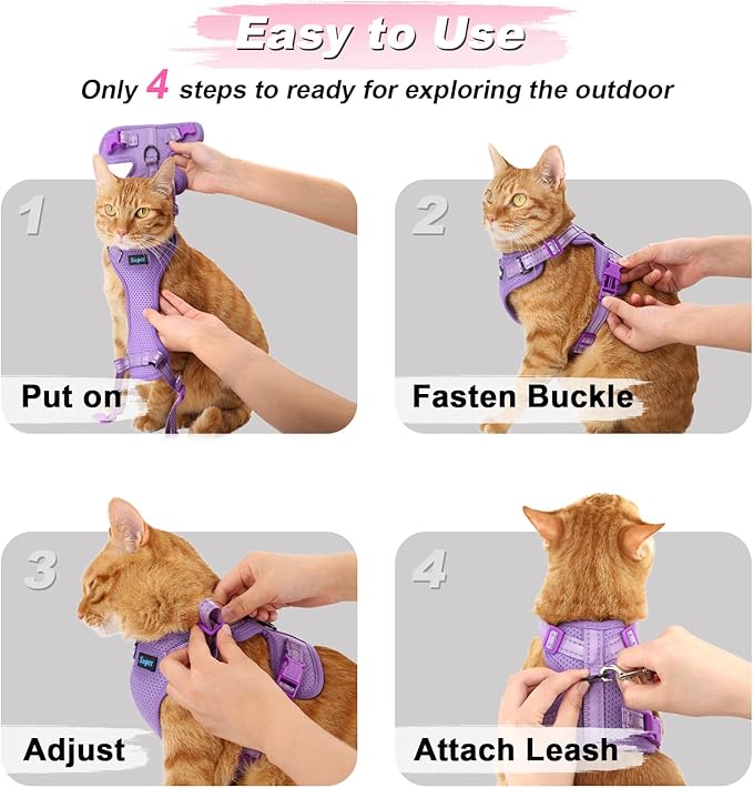 Supet Cat Harness and Leash Set for Small to Large Cats Adjustable Cat Vest Harness with Reflective Trim Universal Cat Leash and Harness for Cats/Puppies