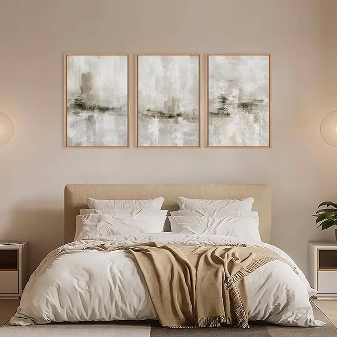 Abstract Neutral Textured Framed Canvas Wall Art Set, Modern Beige Wall Decor, Minimalist Brown Grunge Wall Painting, Black and White Art Print for Living Room, Bedroom, Office 24" × 36" × 3