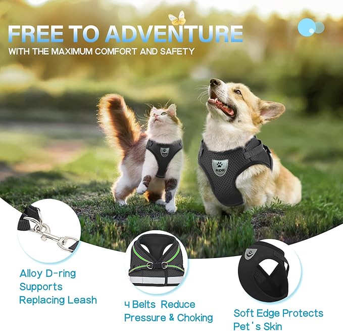 Supet Cat Harness and Leash Set - Soft Mesh Adjustable Cat Vest Harness with Reflective Strap for Walking Cat and Puppy Rabbit
