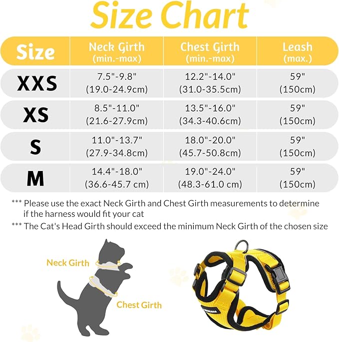 rabbitgoo Cat Harness and Leash for Walking, Escape Proof Soft Adjustable Vest Harnesses for Cats, Easy Control Breathable Reflective Strips Jacket, Yellow, XS