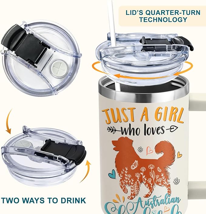 Australian Shepherd Gifts for Girls & Women, Christmas and Mother's Day Gifts for Australian Shepherd Lovers, Birthday Present Idea for Dog Owners, Dog Mom 40oz Tumbler with Handle & Straw