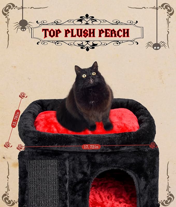 SYANDLVY Gothic Cat Tree with Coffin Bed for Indoor Cats, Cat Tower with Scratching Post, Modern Activity House for Large Cats, Condo with Board, Kittens Cave