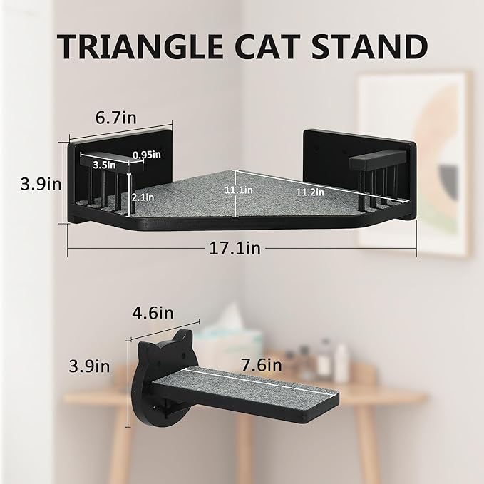 Cat Wall Shelves, Corner Cat Shelves and Perches for Wall, Cat Wall Furniture Cat Shelf with 3 Steps, Wall Mounted Cat Hammock Cat Bed with Plush Covered, Wood Cat Climbing Shelf for Indoor