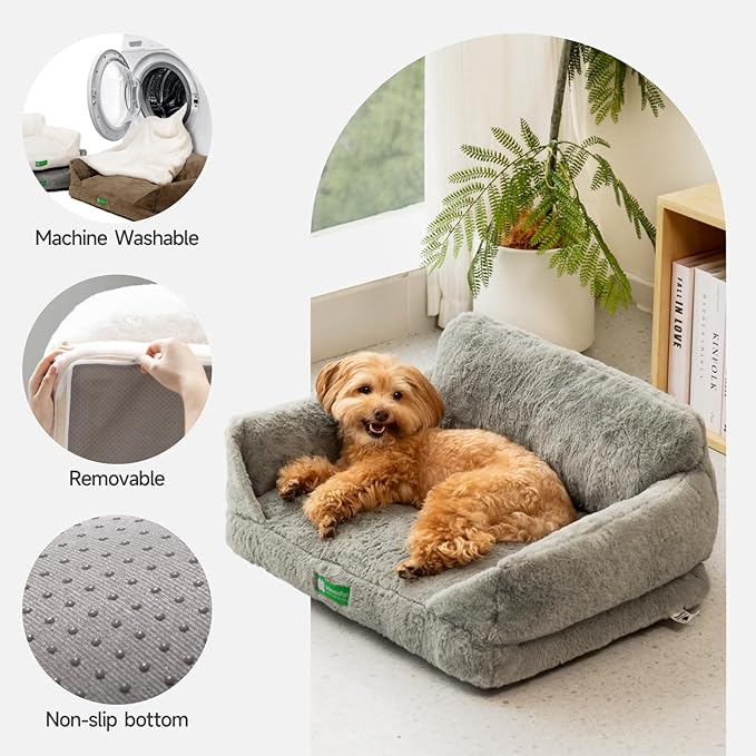MEWOOFUN Cute Cat Couch Bed, Removable Washable Cat Sofa Beds for Indoor Cats, Supportive Dog Couch Bed for Small Dogs with Non-Slip Bottom, for Cats and Small Pets (Grey, M)