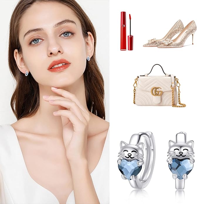 925 Sterling Silver Cat Earrings Cute Animal Kitten Stud Earrings cat Jewelry Gifts for Women Girls Hypoallergenic Earrings for Sensitive Ears