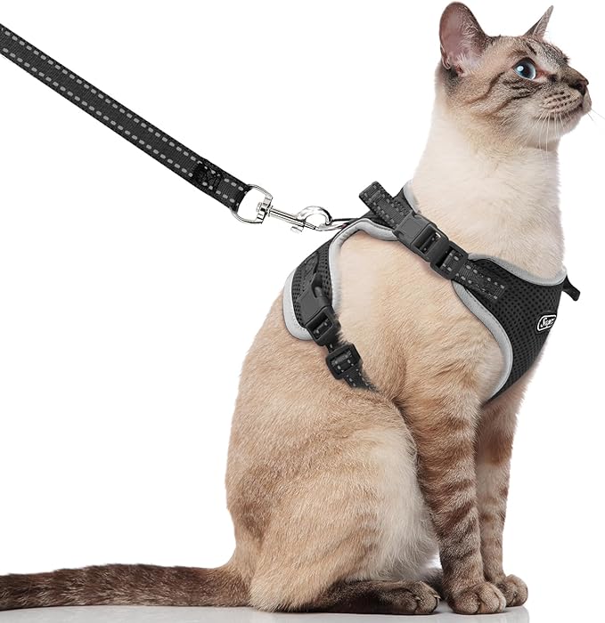 Supet Cat Harness and Leash for Walking Escape Proof, Adjustable Harness for Cats, Easy Control Large Cat Harness for Medium Small Cat, Black M