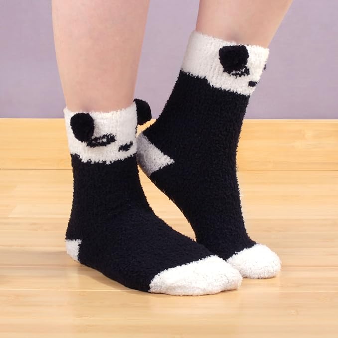 BambooMN Panda Socks, Super Soft Cozy Warm Cute Animal Non-Slip Fuzzy Crew Winter Socks, 1 Pair