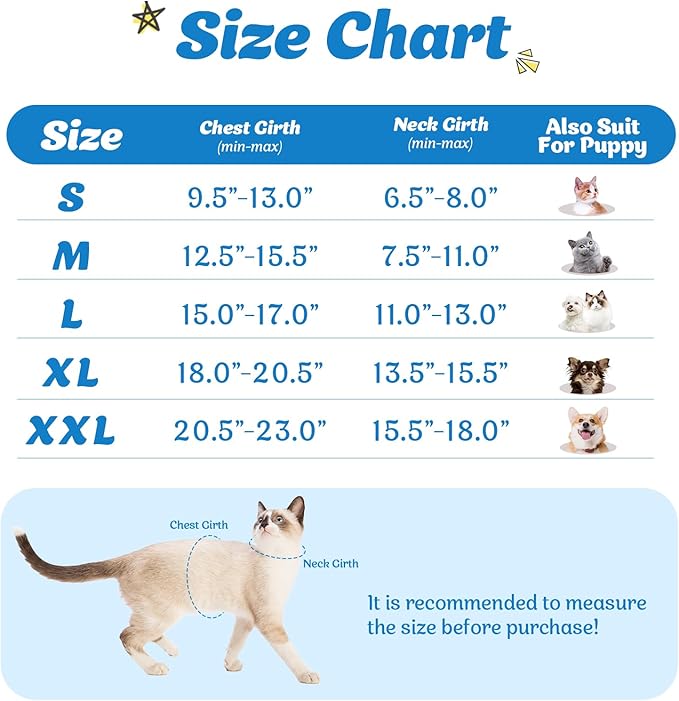 Supet Cat Harness and Leash Set - Soft Mesh Adjustable Cat Vest Harness with Reflective Strap for Walking Cat and Puppy Rabbit