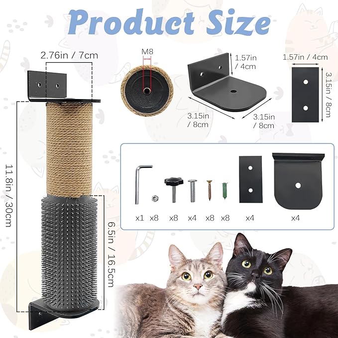 VCEPJH Cat Scratching Post for Crate Cage 2 Pack Wall Mounted Cat Scratcher Post with Self Groomer and Massager Sisal Crate Climbing Post for Indoor Kitten (11.8 x 2.76 in)