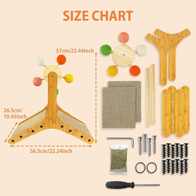 TONY HOBY Cat Scratching Post, Sisal Kitten Scratcher with Ferris Wheel Spinning Balls, Cat Scratching Board for Small Medium Cat (22.5 in, Colorful)