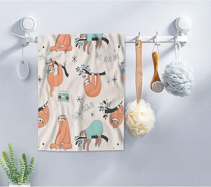 AOYEGO Sloth Towels Cute Sloth On Tree Branch Music Slow Down Soft Highly Absorbent Large Hand Towels for Bathroom Hotel Gym and Spa 15x30 Inch