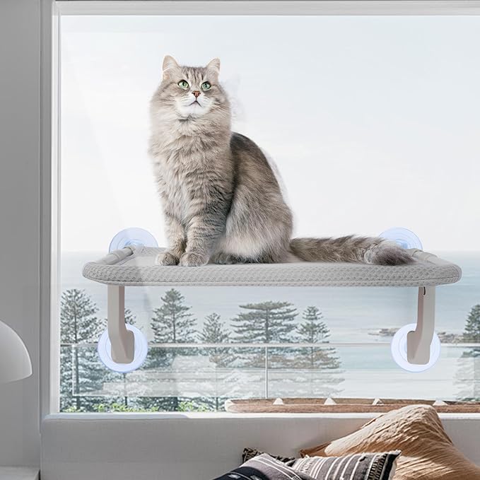 2-in-1 Cat Window Perch for Large Indoor Cats, Cat Window Hammock for Window with Solid Metal Frame, Cat Window Seat, Window Cat Perch Bed for Cats Inside, Cat Window Bed Shelf for Windowsill, Bedside