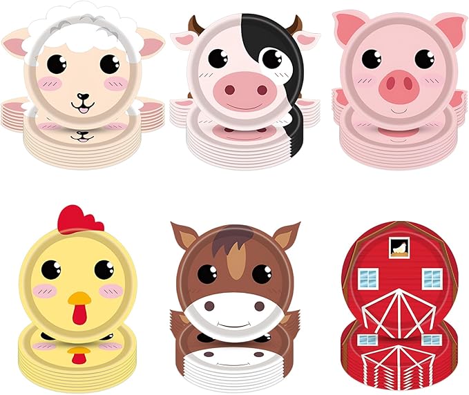 40Pcs Farm Animal Birthday Party Paper Plates Farm Birthday Decorations Chicken Pig Cow Sheep Horse Disposable Plates for Kids Baby Shower Animals Party Supplies