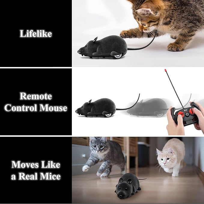 Aerbee Remote Control Rat Toy, Electronic RC Mouse Toy Emulation Flocking Rat Toy Interactive Cat Toys Pet Toys Funny Wireless Chasing Prank Joke Scary Trick Rats Animal for Pets Novelty Gift