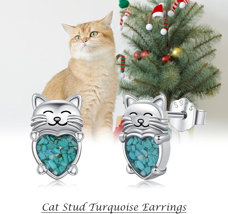 925 Sterling Silver Cat Earrings Cute Animal Kitten Stud Earrings cat Jewelry Gifts for Women Girls Hypoallergenic Earrings for Sensitive Ears