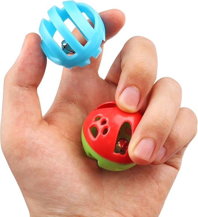 24pcs Value Pack Plastic Ball Cat Toys Lattice Balls with Bell Jingle Kitten Toy Rainbow Ball, Gift Box Styles