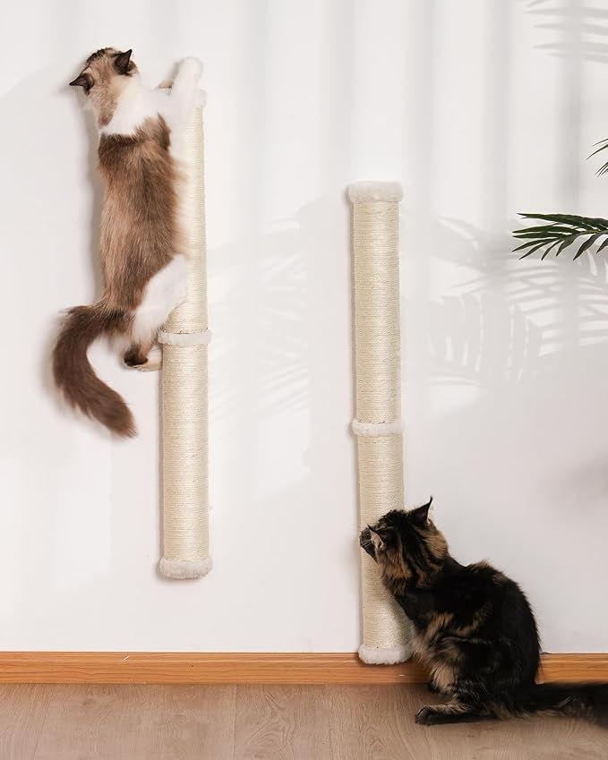 Cat Wall Scratcher, 2-Pack, 34" Sisal Cat Scratching Post, Wall Mounted Cat Furniture for Indoor Cats