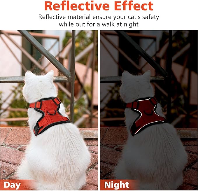 Dooradar Cat Harness and Leash Set, Escape Proof Safe Adjustable Kitten Vest Harnesses for Walking, Easy Control Soft Breathable Mesh Jacket with Reflective Strips for Cats, Reddish Orange, S