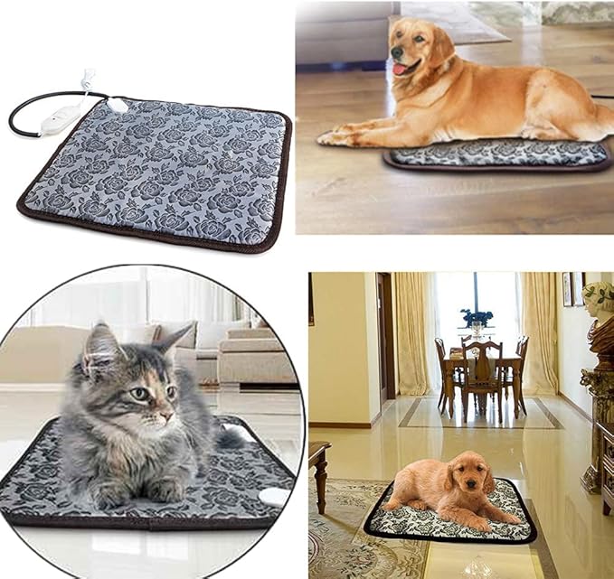 Pet Heating Pad Turn Any Pet Bed Into a Heated Pet Bed Indoor Adjustable Heated Cat Bed Mat for Cats Dogs Waterproof Pet Warmer Mat with Chew Resistant Cord(17.7" x17.7)