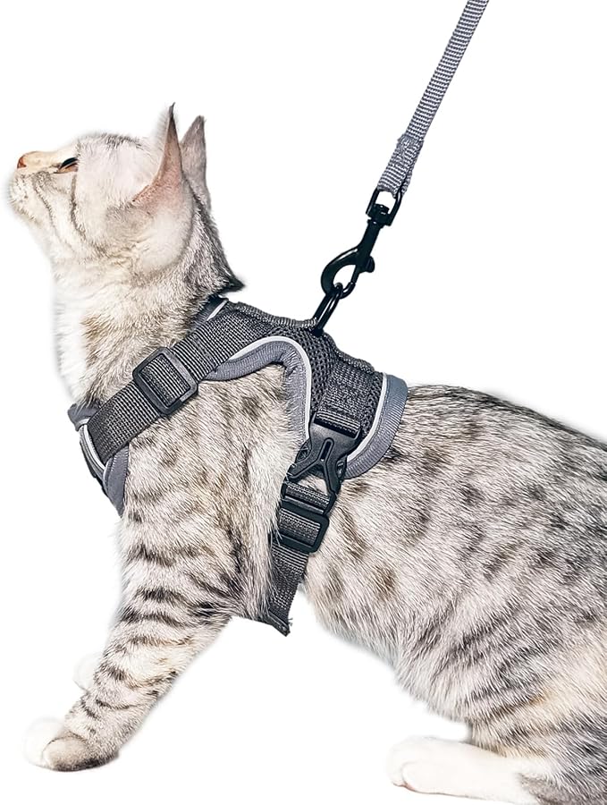 Cat Harness and Leash Set Escape Proof Tactical Small Kitten Harness Emotional Support Cat Vest, Grey, S
