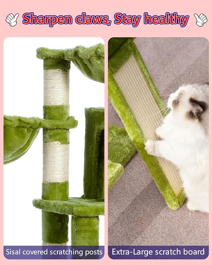 Cat Tree for Small Cats/Kitten, Cat Tower with condo, 2 Baskets, Platform, Scratch Board, Cat Scratching Posts for Indoor Cats, Green GCT003SGR