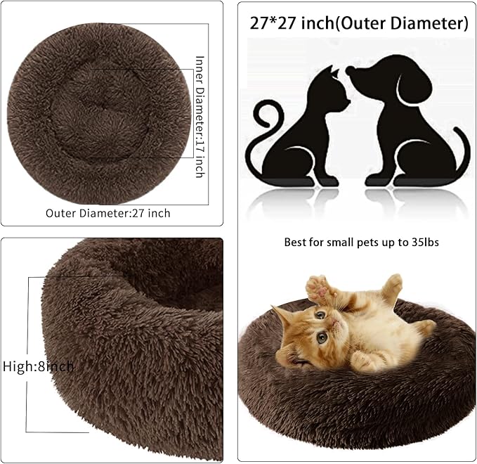Nisrada Dog Bed for Small Medium Large Dogs, 27 inch Calming Dogs Bed, Washable-Round Cozy Soft Pet Bed for Puppy and Kitten with Slip-Resistant Bottom