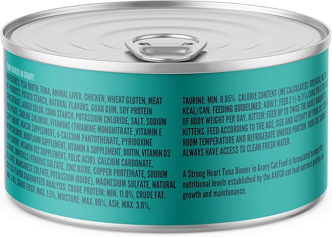 A Strong Heart Canned Wet Cat Food, Tuna Dinner in Gravy - 3 oz Cans (Pack of 24), Made in The USA with Real Tuna