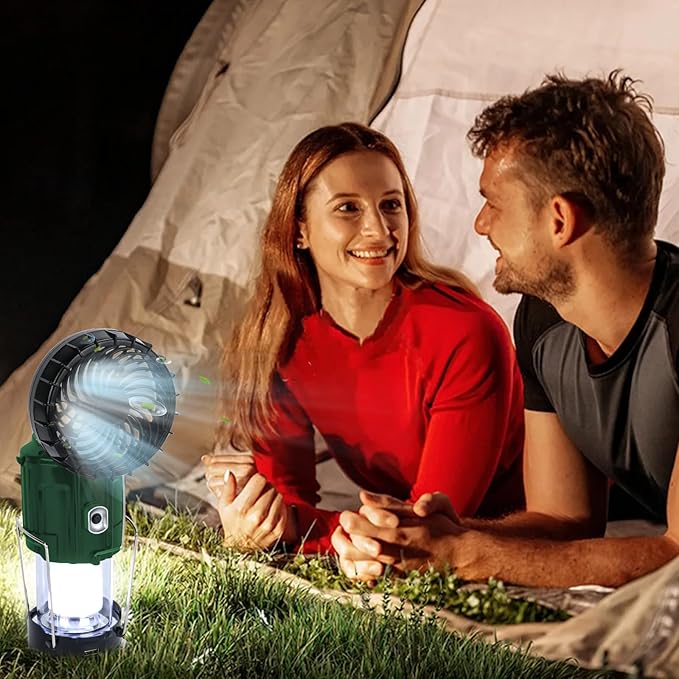 2024 Solar Camping Lantern with Fan,Rechargeable Camping Fans Charging for Phone, Battery Operated Light for Hurricane Power Outage Tent Emergency Camping Gear Must Haves, Christmas gifts for Mens Dad