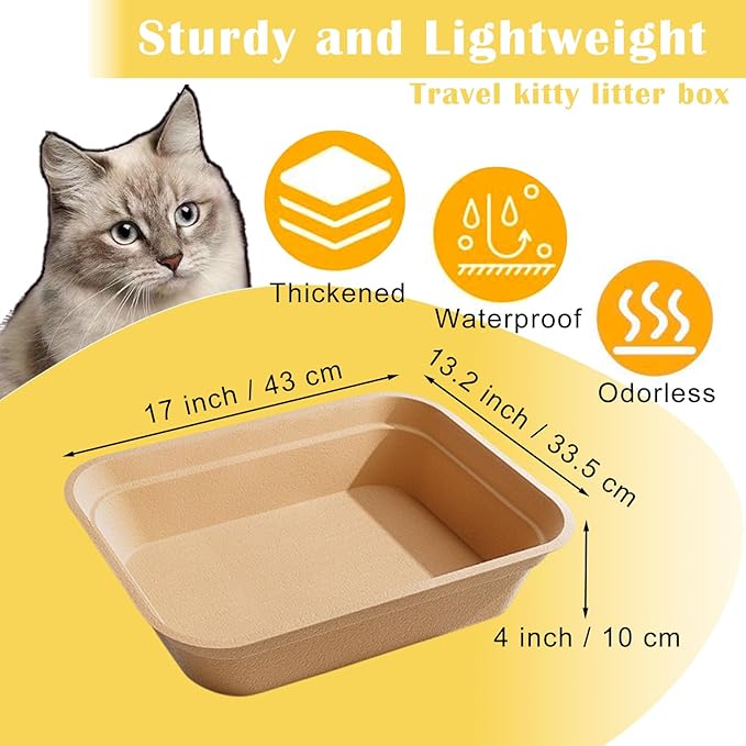 8 Pack Disposable Cat Litter Box, 17 x 13.2 x 4 Inch Large Kitty Litter Box Pans Paper Cat Litter Tray for Hamster, Guinea Pig, Rabbit, Portable