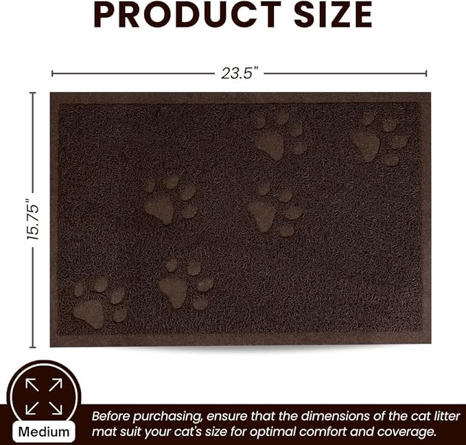 Andalus Medium Cat Litter Mat, Pack of 1 - Waterproof, Non-Slip & Easy to Clean Cat Litter Box Mat for Extra Efficient Pet Litter-Trapping, Brown (23.5” X 15.75”)