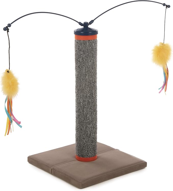 SmartyKat Scratch 'N Spin Carpet Cat Scratching Post with Spinning Wand Toys, Includes x2 Extra Wands - Gray, One Size