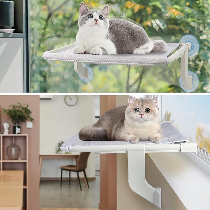 2-in-1 Cat Window Perch for Large Indoor Cats, Cat Window Hammock for Window with Solid Metal Frame, Cat Window Seat, Window Cat Perch Bed for Cats Inside, Cat Window Bed Shelf for Windowsill, Bedside