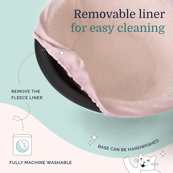 Hepper Cat Nest - Washable Cat Bed with Removable Fluffy Fleece Liner - Cozy Comfy Calming Cat Bed Round Shape - Cat Warming Bed - Donut Cat Bed Desk Ready - Small Cat Bed for Indoor Cats (Grey/Pink)