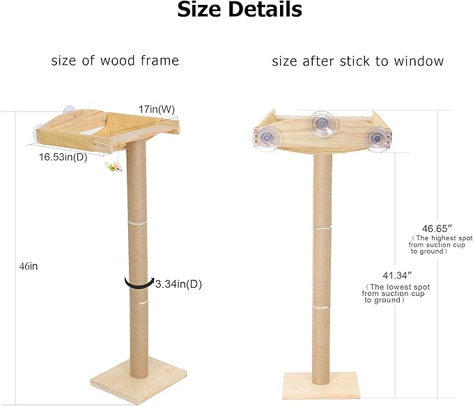 Cat Window Perch with Tall Scratching Posts, Inside 46" Climbing Tree Hammmock Mounted with Suction Cups for Sleeping,Playing and Watching Birds