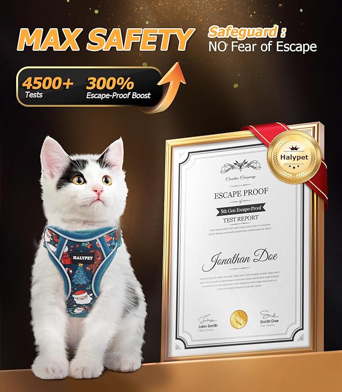 Halypet Cat Harness and Leash Set [MAX Safety 4th-Gen Upgrade] Escape Proof Adjustable Cat Leash Comfortable Soft Vest Easy to Wear Kitten Harness with Reflective Strip for Cats Walking, XS Night Blue
