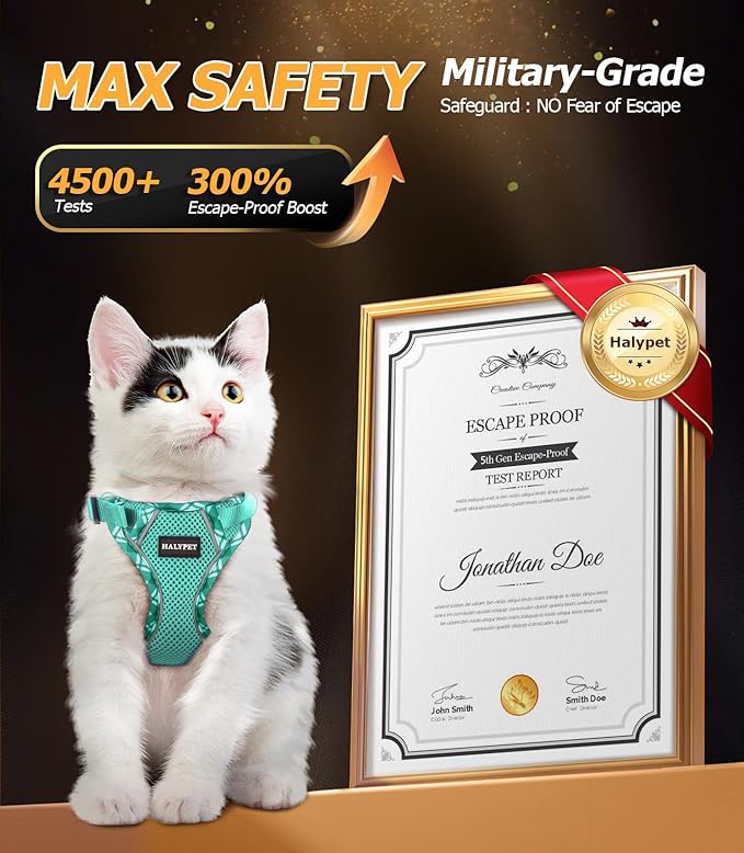 Halypet Cat Harness and Leash Set [H500 Pro Escape Proof Cat Harness for Walking, Adjustable Breathable Soft Travel Cat Leash, Reflective Strips Kitten Harness