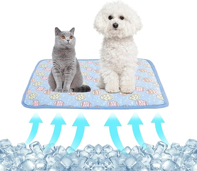 NACOCO Pet Cooling Mat Cat Dog Cushion Pad Summer Cool Down Comfortable Soft for Pets and Adults (L, Blue)