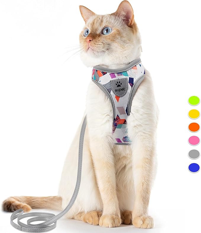 Supet Cat Harness and Leash Escape Proof for Walking, Adjustable Cat Vest Harness and Leash Set for Large and Small Cats Kittens