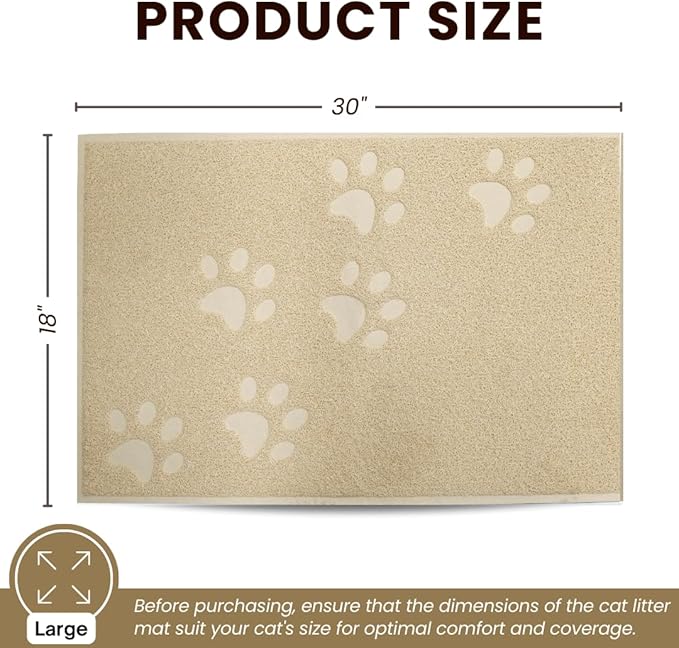 Andalus Large Cat Litter Mat, Pack of 2 - Waterproof, Non-Slip & Easy to Clean Cat Litter Box Mat for Extra Efficient Pet Litter-Trapping, Beige (30” X 18”)