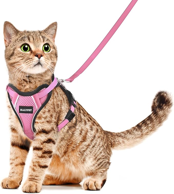 Halypet Cat Harness and Leash Set [H500 Pro Escape Proof Cat Harness for Walking, Adjustable Breathable Soft Travel Cat Leash, Reflective Strips Kitten Harness