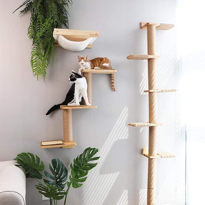 FUKUMARU Cat Wall Shelves, 3 in 1 Transformable Cat Scratching Post Wall Mounted, DIY Cat Wall Jungle and Cats Perch Platform Supplies, Suit for Cats Climb, Play, Nap, Scratch