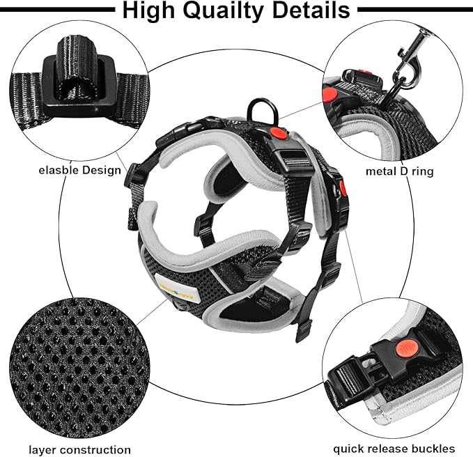 Cat Harness and Leash for Walking, Retractable Cat Harnesses and Leash Set Escape Proof, Breathable Soft Kitten Harness Small Large Cat Harness for Travel Training and Walking, Black, S