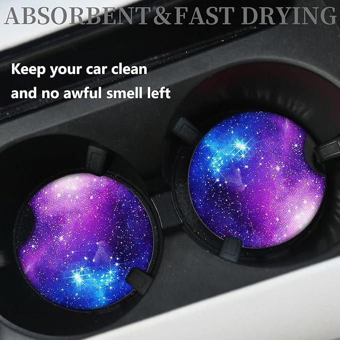 2pcs Car Coasters Absorbent Car Cup Holder Coasters,Nebula Pattern Car Coasters for Cup Holders, Cup Holder Accessories for Women & Men, Absorbent Drinks Coaster Mat