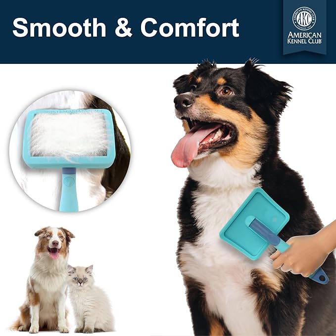 American Kennel Club AKC Deshedding Slicker Brush with Coated Tips for Dogs and Cats, Skin-Friendly Grooming and Deshedding Brush, Removes Loose Hair and Detangles Fur, Suitable for All Breeds