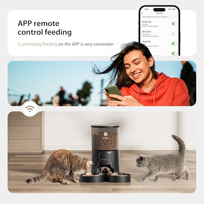 Automatic Cat Feeder for 2 Cats: Cat Feeder auto WiFi 2.4G- Time Dual Cat Feeder 1-10 Meals| Smart App Control Automatic Pet Feeder for Cats and Small Dog Indoor- Dual Power& Detachable Clean