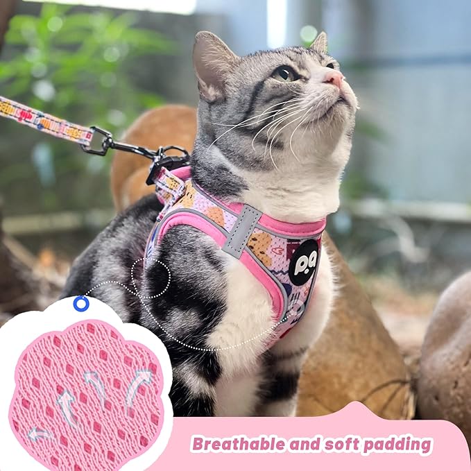 Cat Vest Harness Leash Set: Escape Proof & Reflective Kitten Soft Mesh Vest for Small Medium Large Puppy Pets Walking Hiking and Traveling(XSmall,Pink)
