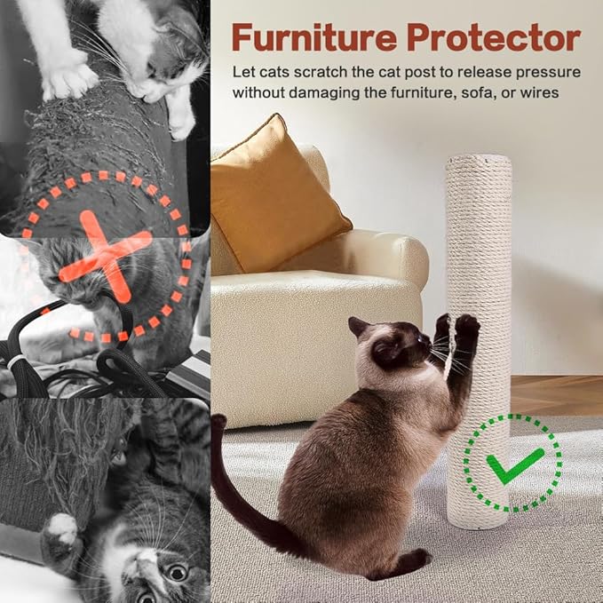 OSPNIEEK Cat Scratching Post Replacement with M8 Screws, 2 Pack 15.7“ Natural Sisal Rope Cats Tree Scratcher Refill, DIY Hemp Scratch Pole Part for Indoor Kitten Tower Refurbishment Accessories Spare