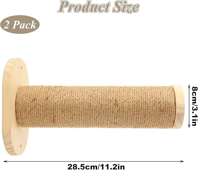 2 Pack Cat Wall Steps 11.8 Inch Cat Wall Furniture for Wall, Cat Stairs Climbing Shelf with Jute Rope, Cat Wall Shelves for Indoor Cats Playing Climbing Scratching