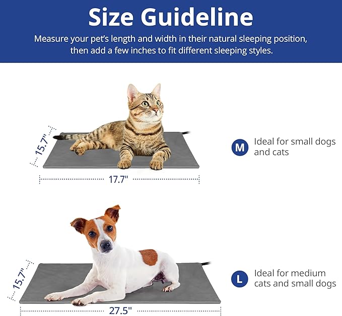 NICREW Pet Heating Pad for Dogs and Cats, Heated Cat Bed with Steel-Wrapped Cord and Soft Fleece Cover, 17.7 x 15.7 Inches, 30 Watts